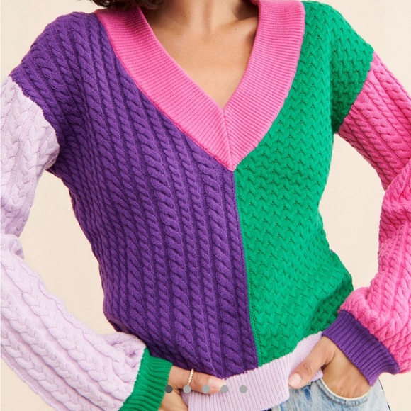 Olivia Rubin Delilah Cable Knit Colorblock Sweater Size XXL - Picture 1 of 5